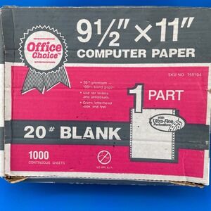 Office Choice Computer Paper White 9.5x11 1990s Vintage Dot Matrix 20lb Bond